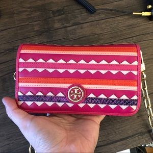 Tory Burch hot pink clutch with removable strap